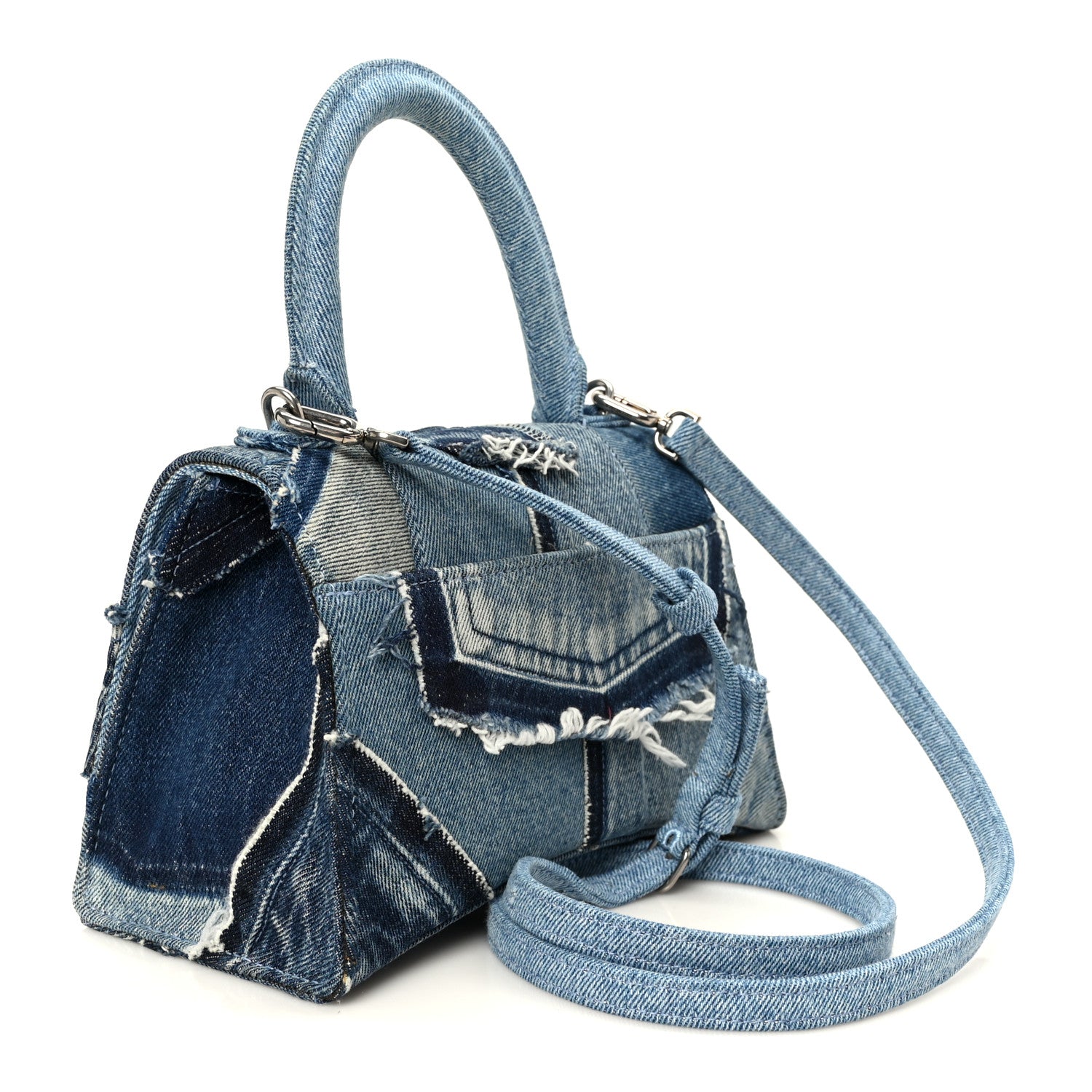 Balenciaga Denim Patchwork Small Hourglass Top Handle Bag Washed Blue 3 of 12