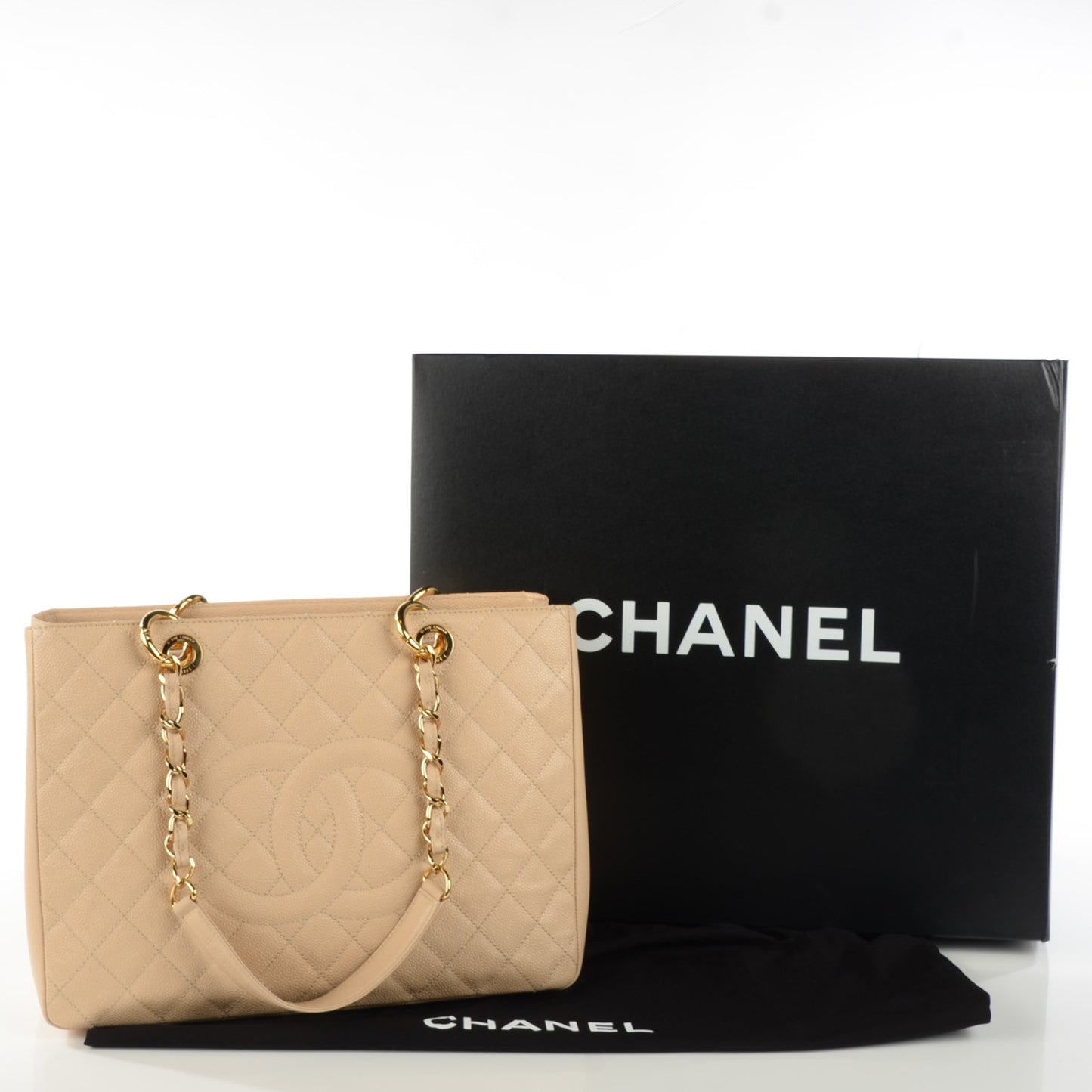 Caviar Quilted Grand Shopping Tote GST Beige