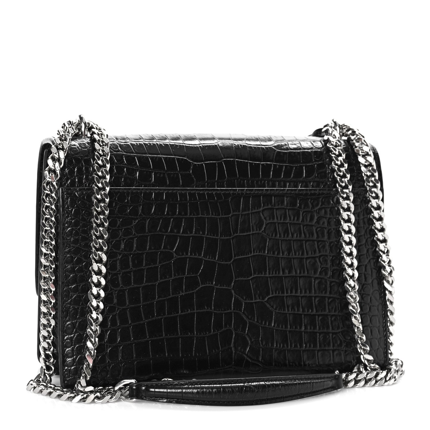 Saint Laurent Calfskin Crocodile Embossed Medium Monogram Sunset Black 3 of 9