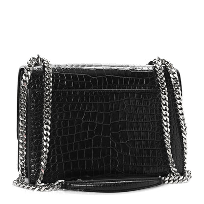 Saint Laurent Calfskin Crocodile Embossed Medium Monogram Sunset Black 3 of 9