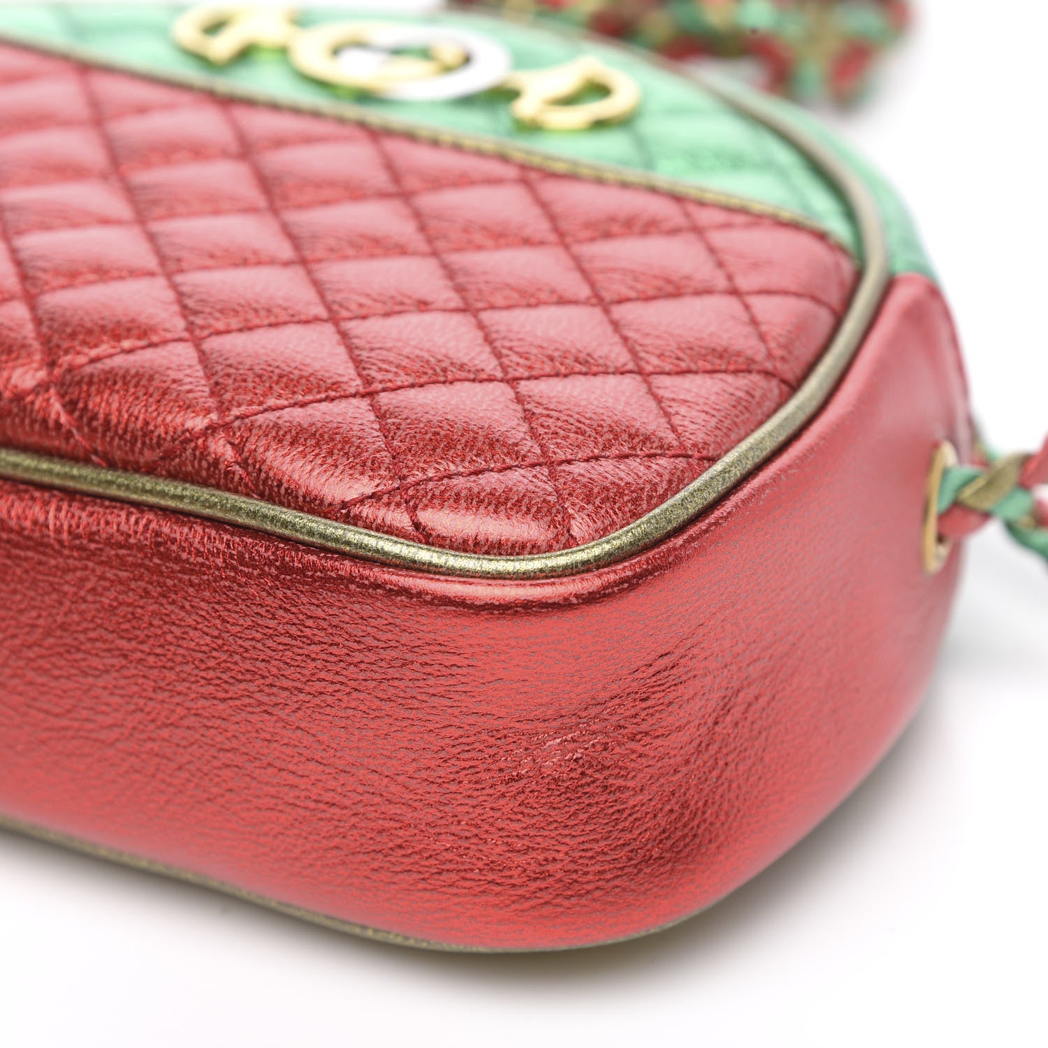 Gucci Laminated Nappa Trapuntata Mini Zumi Dome Shoulder Bag Rosso Jasmine Green Rame 8 of 9