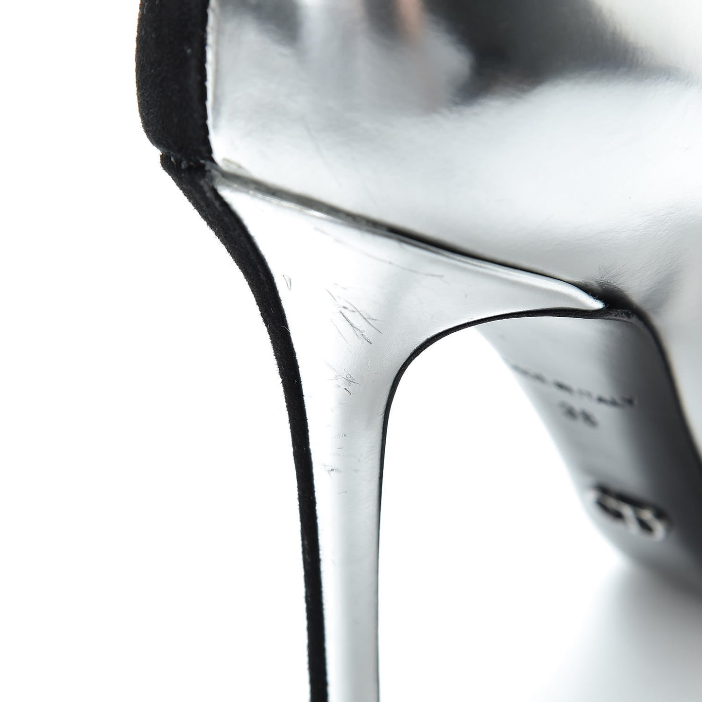 Mirror Finish Calfskin Suede Pumps 38 Black Silver