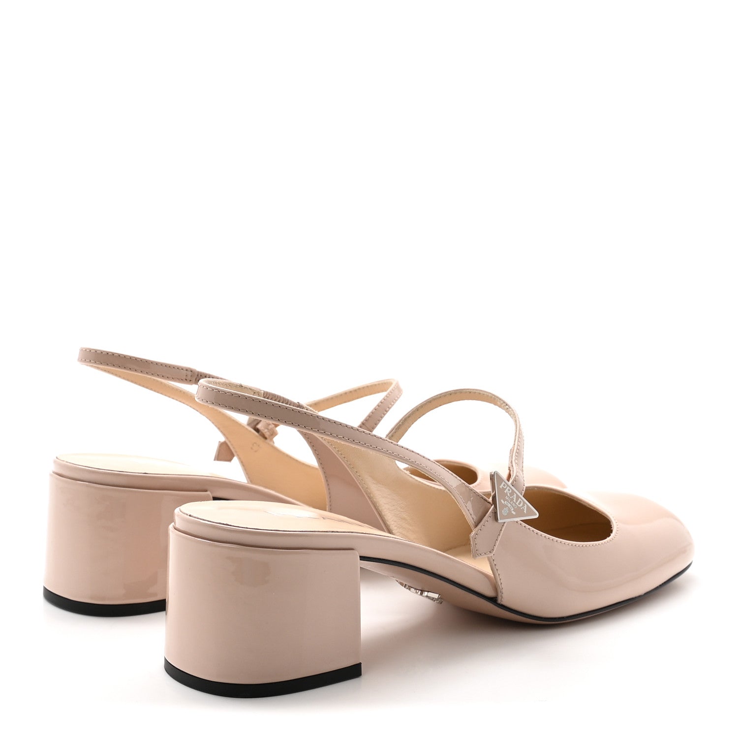 Prada Patent Decolette Logo Mary Jane 45mm Slingback Pumps 39 Beige 5 of 8