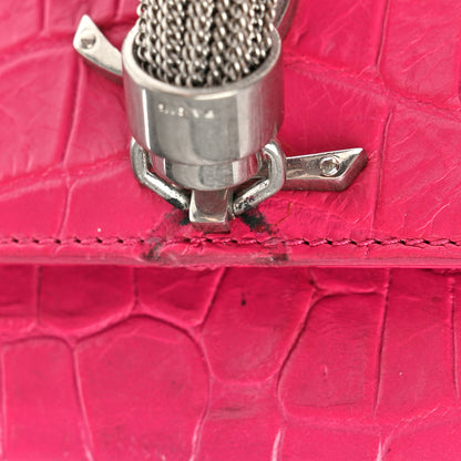 Saint Laurent SAINT LAURENT Calfskin Crocodile Embossed Medium Classic Monogram Kate Tassel Satchel Fuchsia 15 of 15