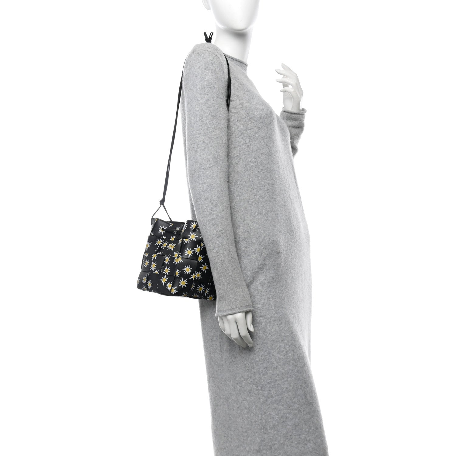 Bottega Veneta Nappa Maxi Intrecciato Daisy Print Small Cassette Bucket Bag Black White Yellow 2 of 10