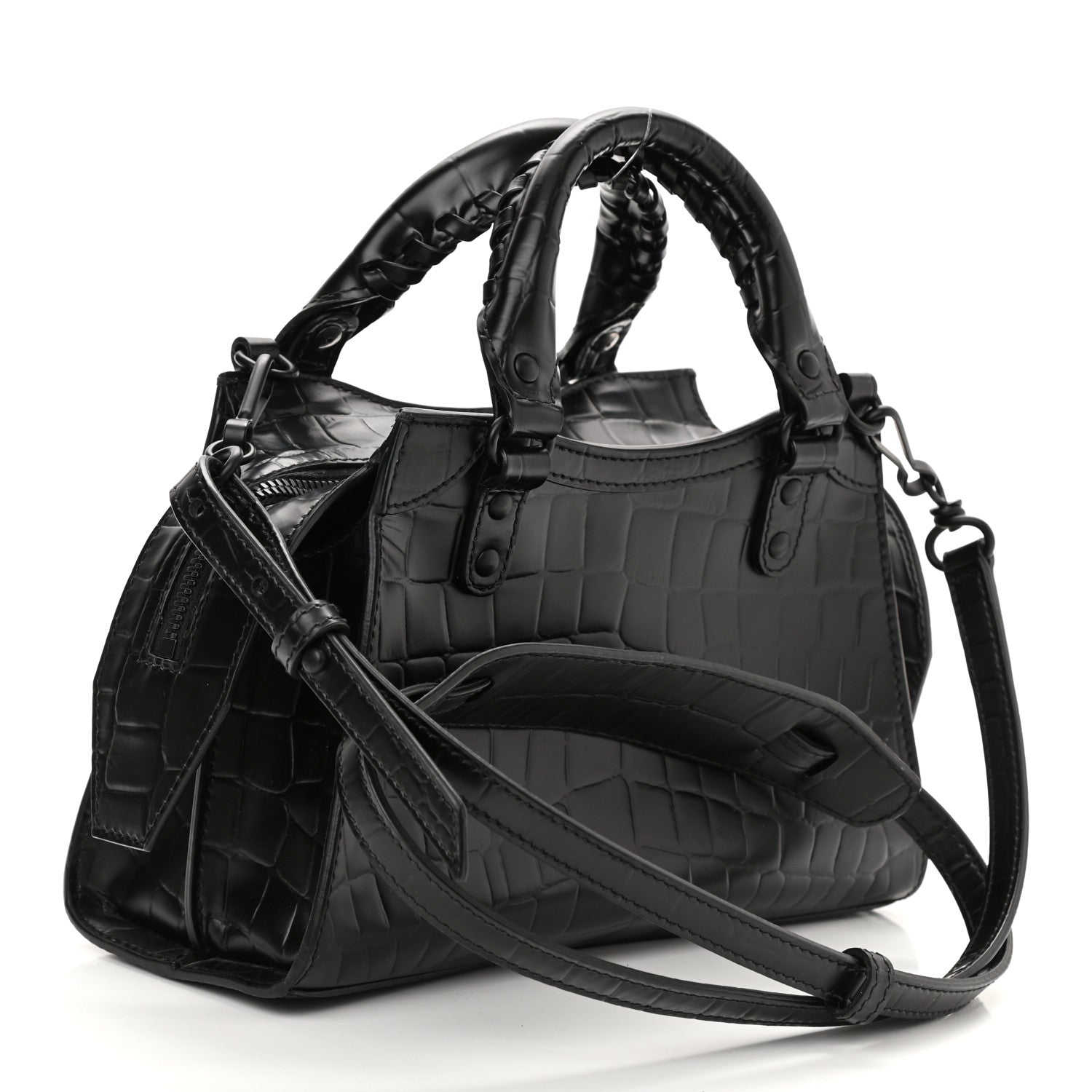 Balenciaga Semi Shiny Calfskin Crocodile Embossed Neo Classic Black Hardware Mini City Black 3 of 8