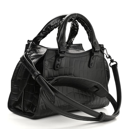 Balenciaga Semi Shiny Calfskin Crocodile Embossed Neo Classic Black Hardware Mini City Black 3 of 8