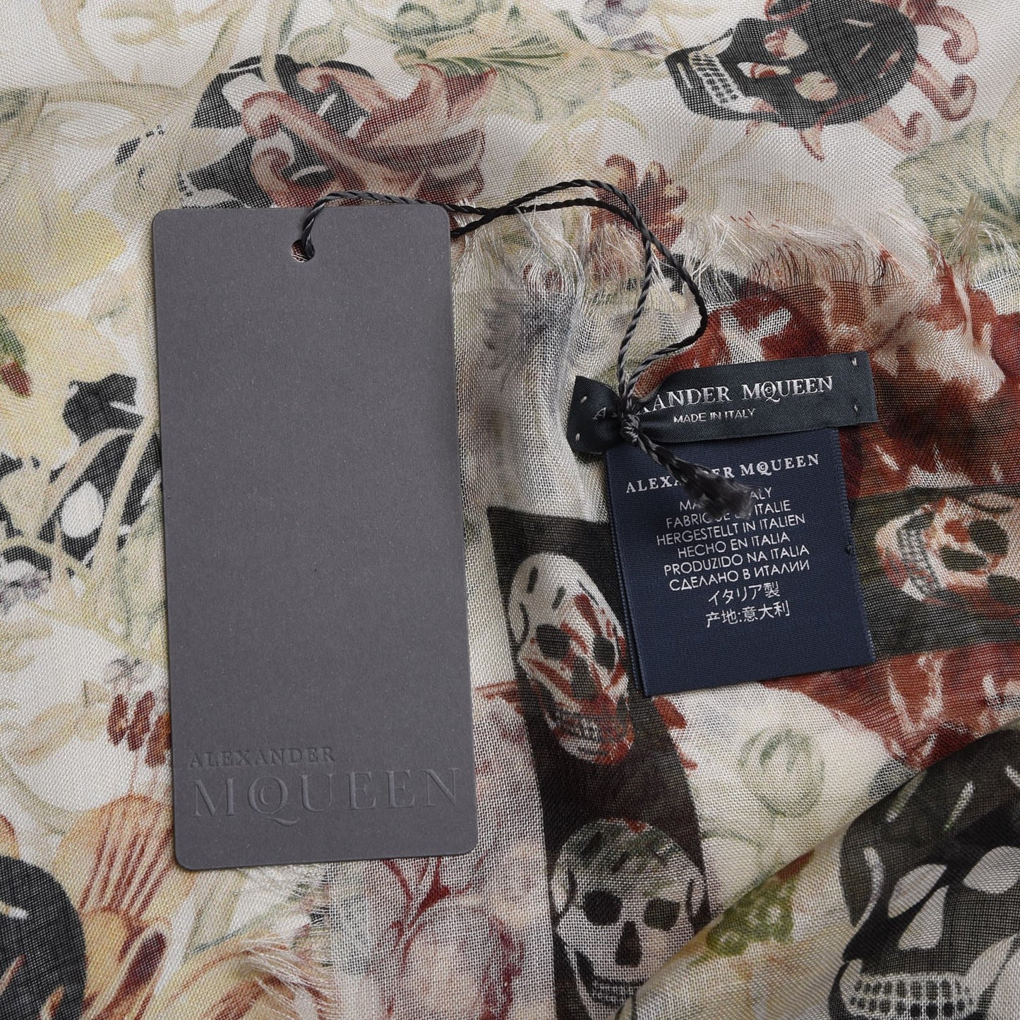 Silk Modal Midieval Flower Skull Scarf Ivory