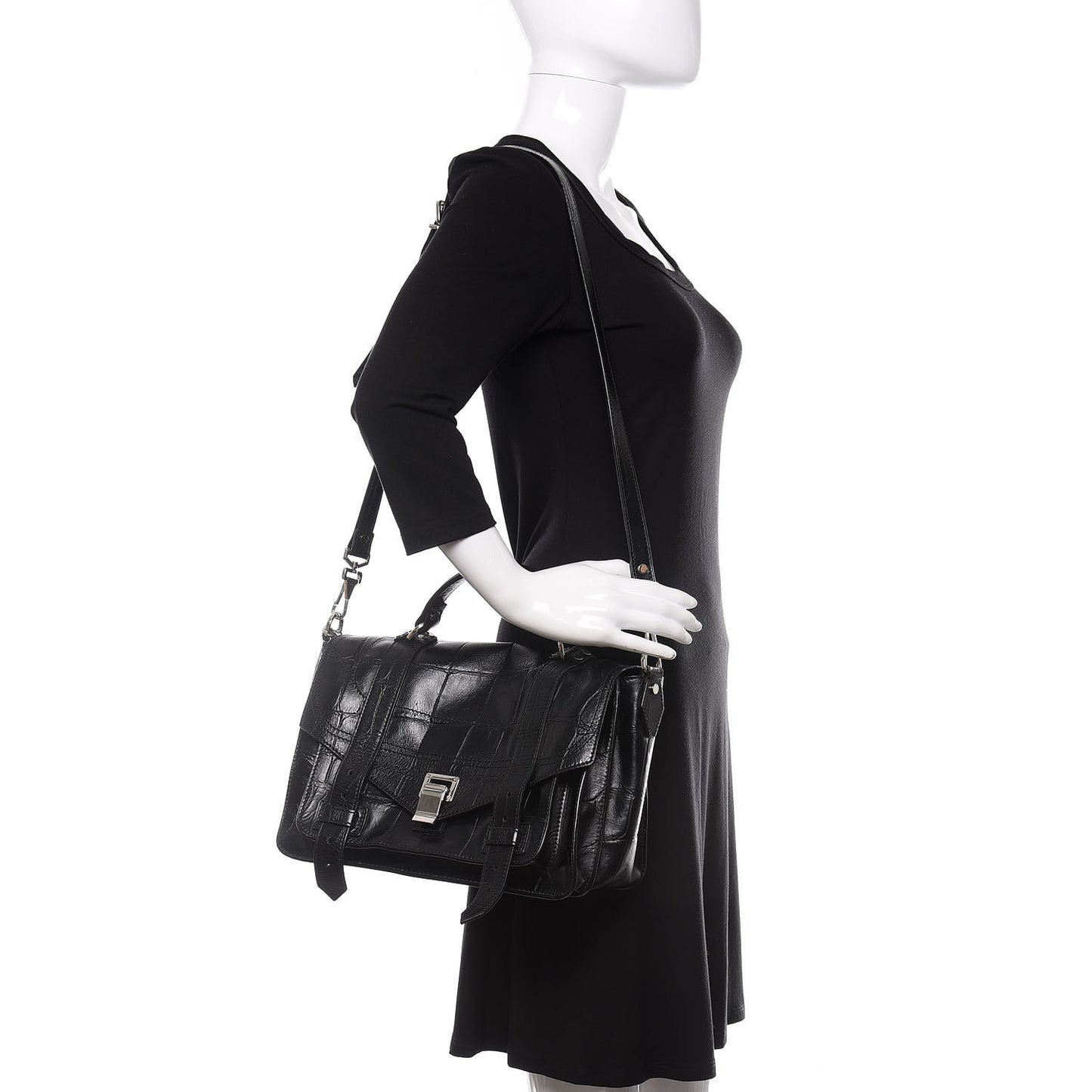 Calfskin Crocodile Embossed Medium PS1 Satchel Black