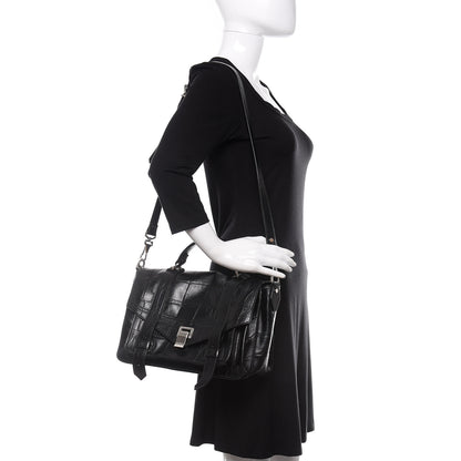 Proenza Schouler Calfskin Crocodile Embossed Medium PS1 Satchel Black 3 of 12