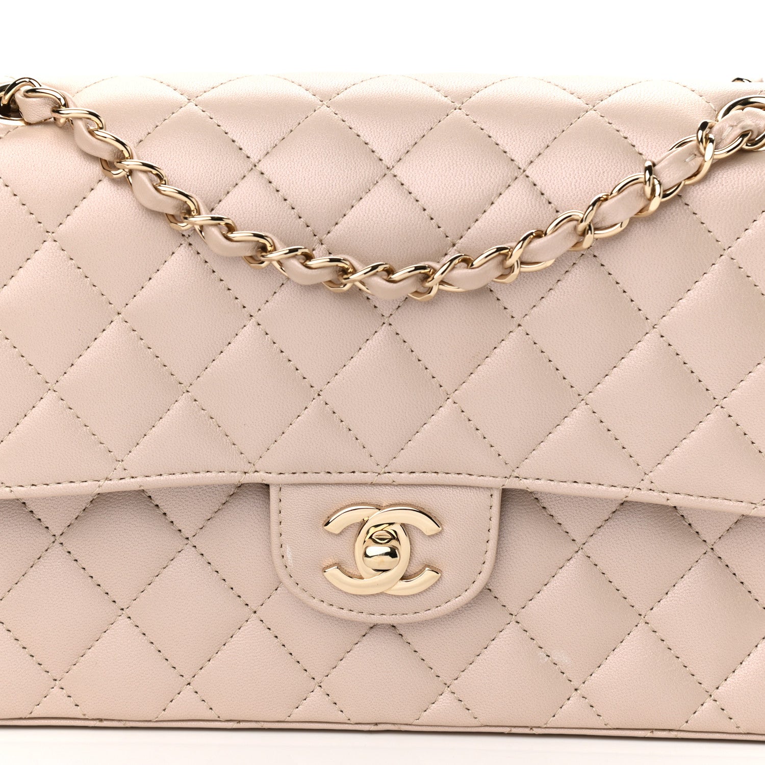 Chanel Iridescent Lambskin Quilted Medium Double Flap Beige 8 of 11