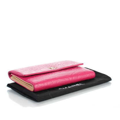 Chanel Lambskin Embossed Camellia Large Gusset Flap Wallet Pink 4 of 7