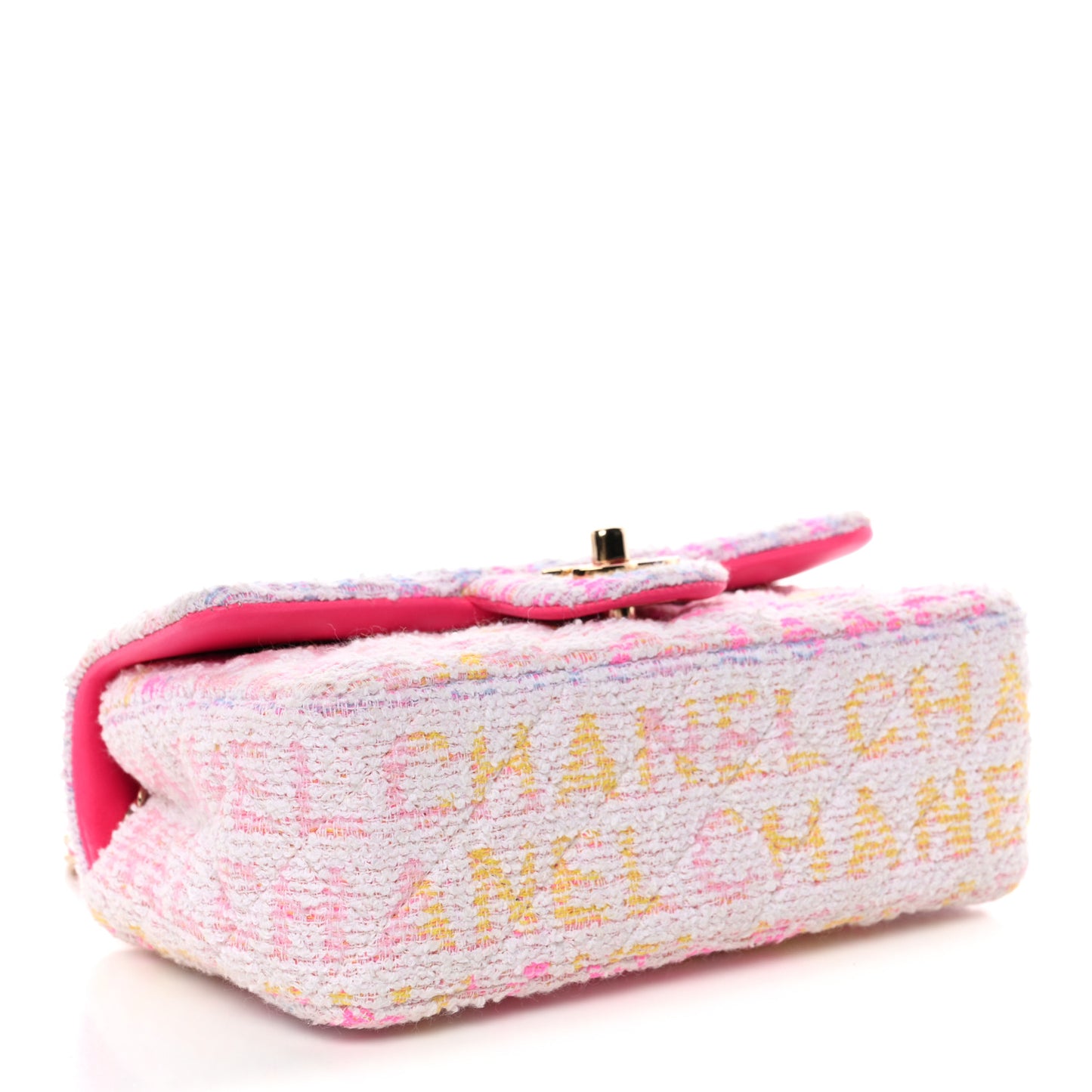 Tweed Quilted Enamel CC Logo Mini Rectangular Flap Pink Multicolor
