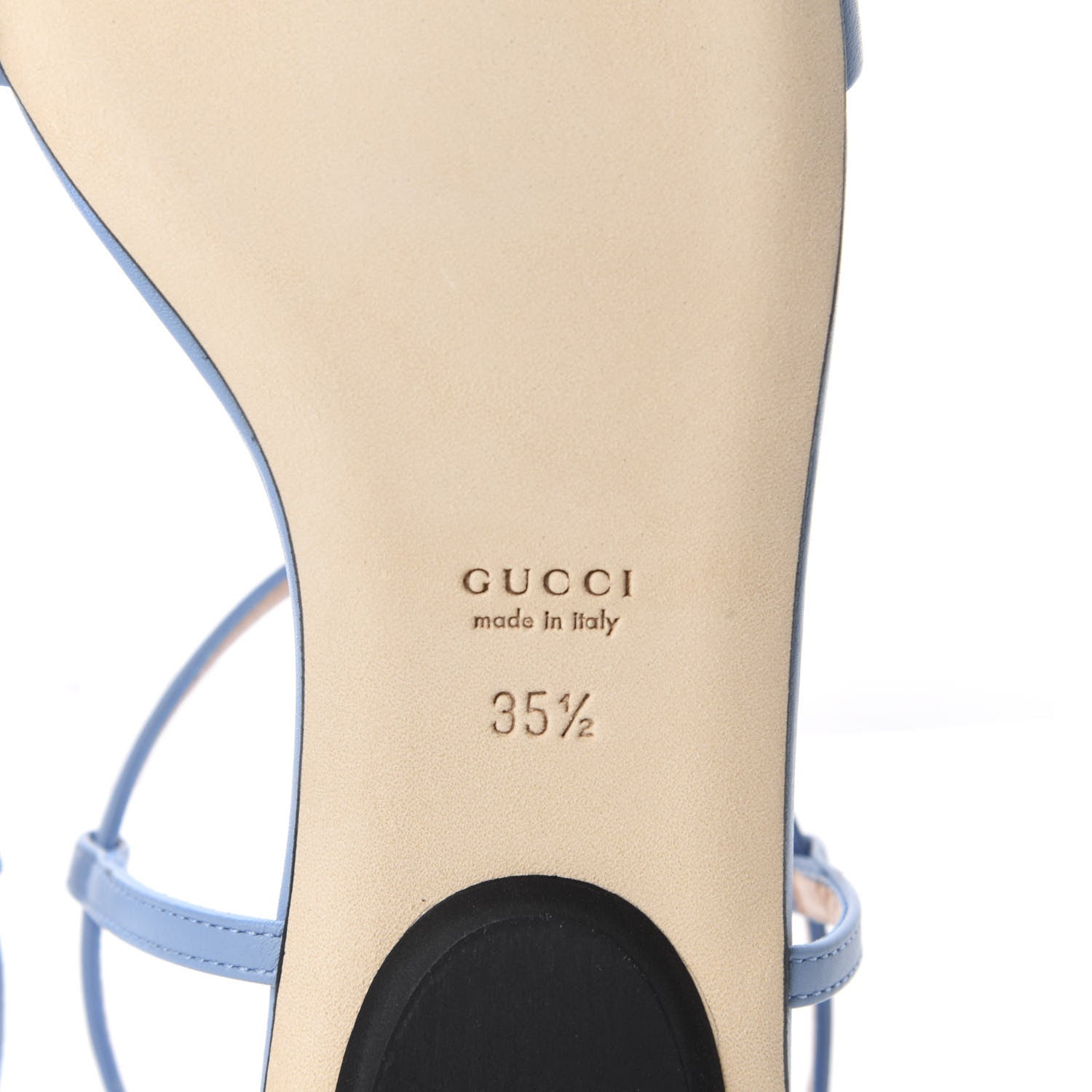 Gucci Calfskin Horsebit T-Strap Flat Sandals 35.5 Porcelain Light Blue 8 of 9