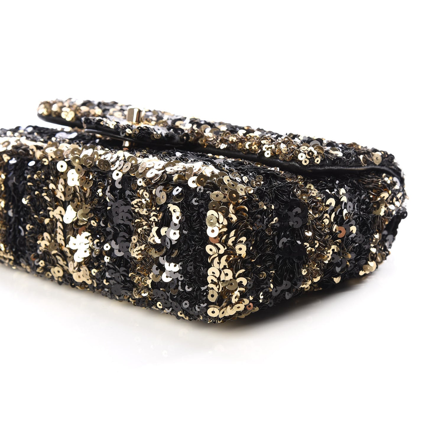 Sequin Striped Classic Mini Flap Black Gold