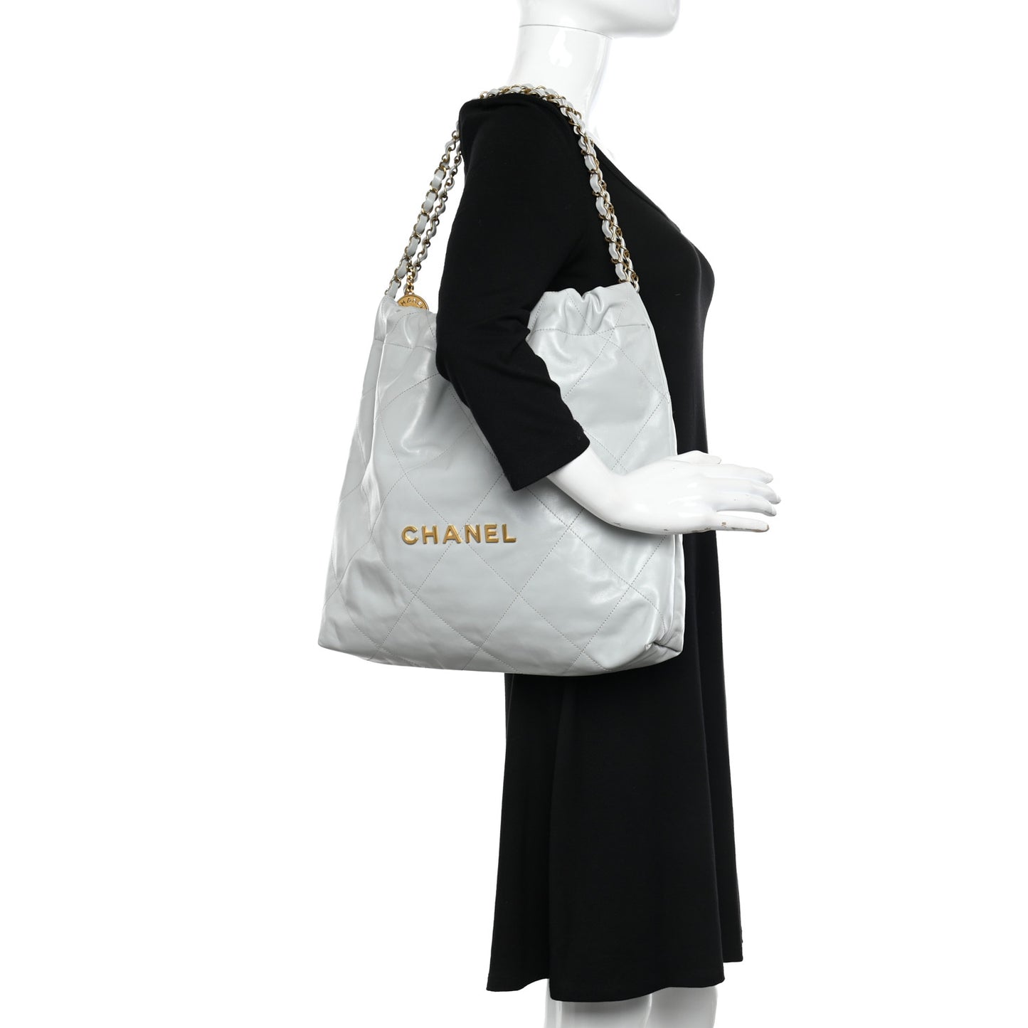 Shiny Calfskin Quilted Chanel 22 Light Blue