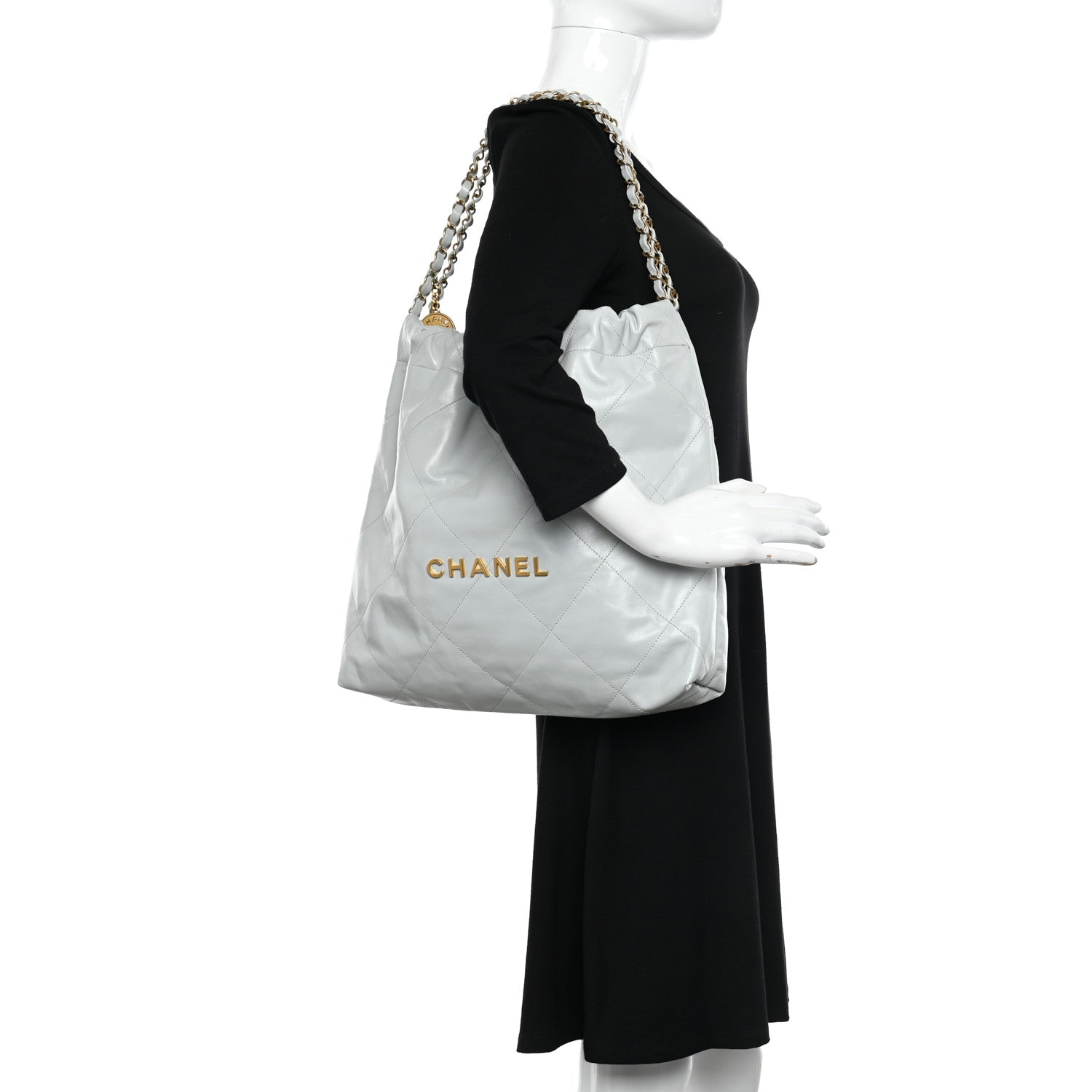 Chanel Shiny Calfskin Quilted Chanel 22 Light Blue 3 of 12