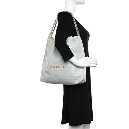Chanel Shiny Calfskin Quilted Chanel 22 Light Blue 3 of 12