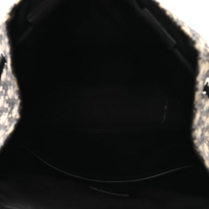 Christian Dior Oblique Jacquard Grained Calfskin Drawstring Saddle Backpack Beige Black 5 of 11