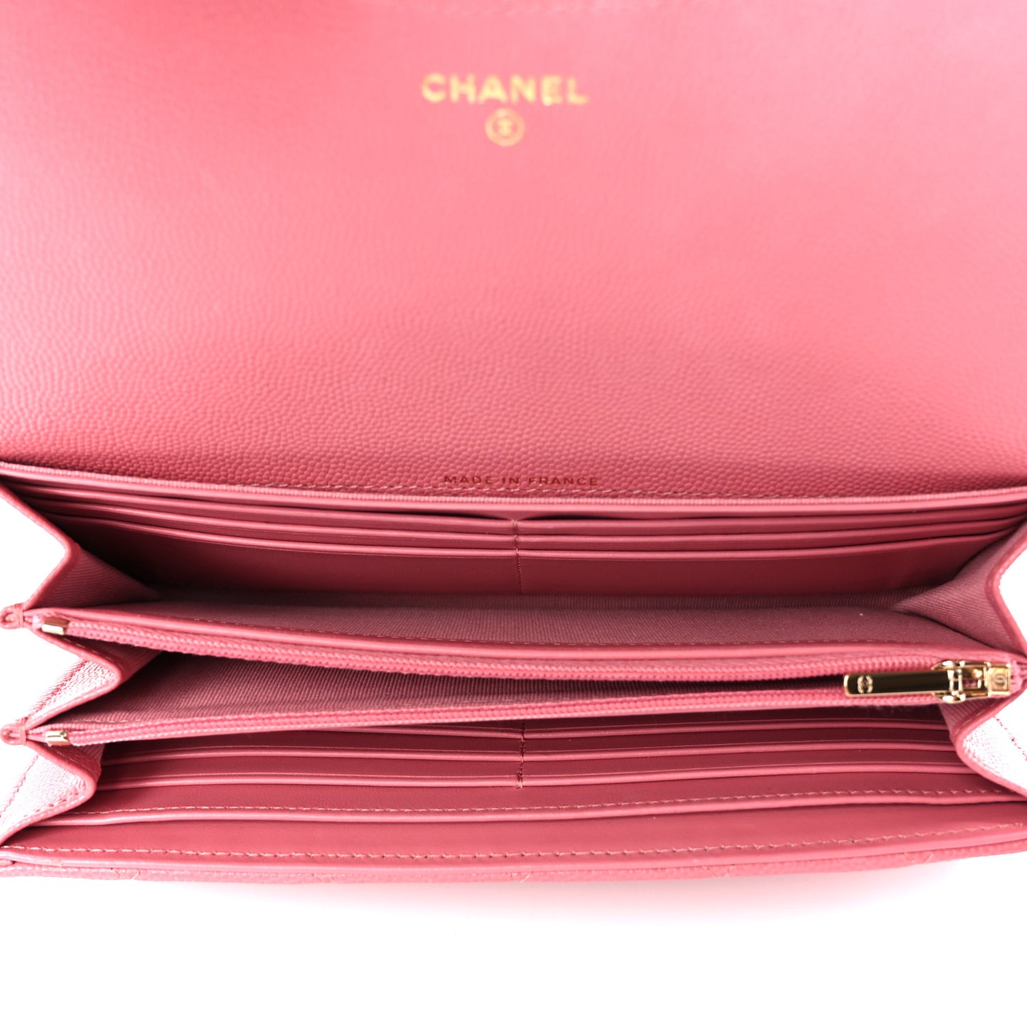 Caviar Quilted Large Gusset Flap Wallet Pink