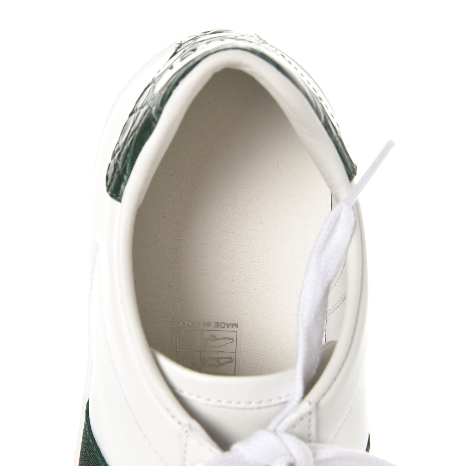 Gucci Calfskin Crocodile Web Ace Sneakers 35.5 White Green 7 of 9
