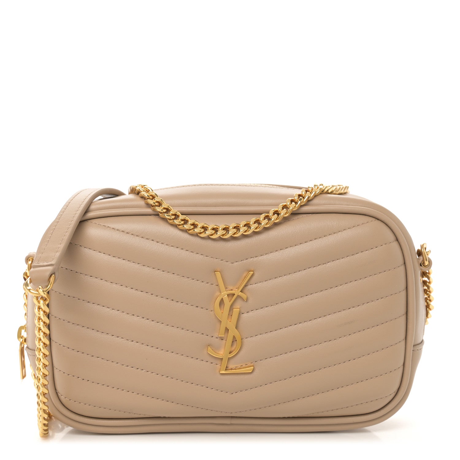 Saint Laurent Grain De Poudre Matelasse Monogram Mini Lou Camera Bag Dark Beige 1 of 12