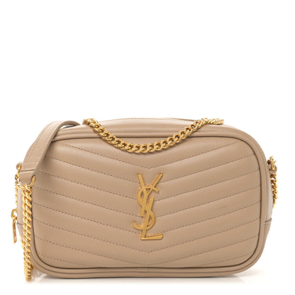 Saint Laurent Grain De Poudre Matelasse Monogram Mini Lou Camera Bag Dark Beige 1 of 12