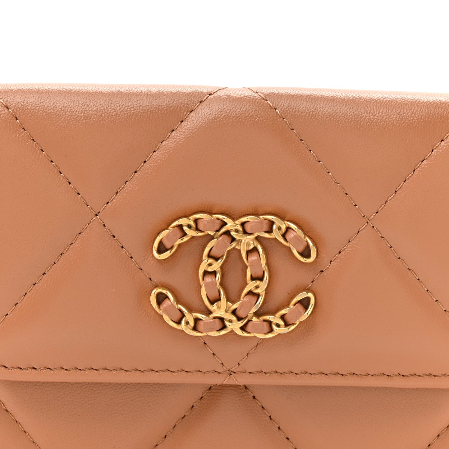 Lambskin Quilted Chanel 19 Flap Belt Bag Brown