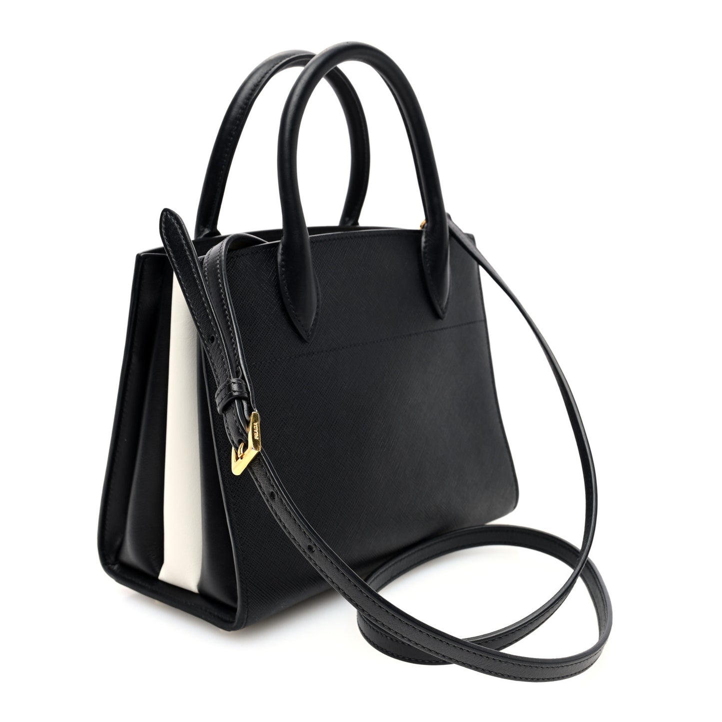 Saffiano City Calfskin Mini Bibliothèque Top Handle Black White
