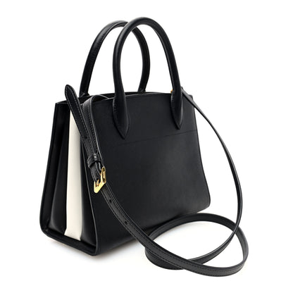 Prada Saffiano City Calfskin Mini Bibliothèque Top Handle Black White 3 of 10