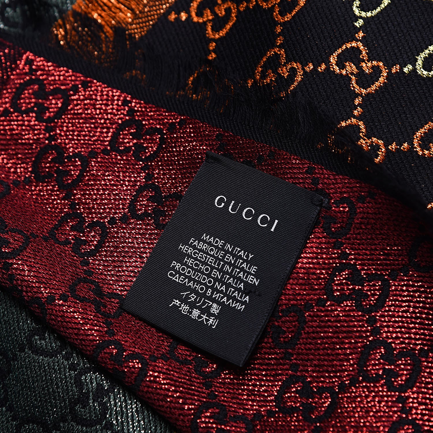 Gucci Viscose Cotton Silk Jacquard GG Monogram Shiny Summer Square Shawl Black Multicolor 4 of 4