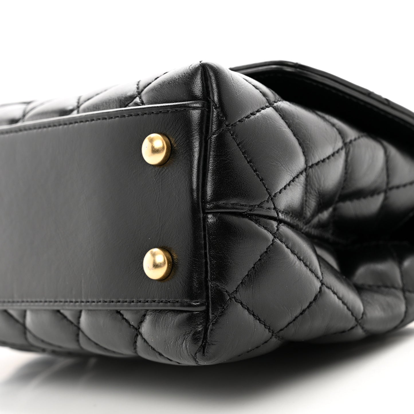Calfskin Quilted Mini Logo Coco Handle Flap Black