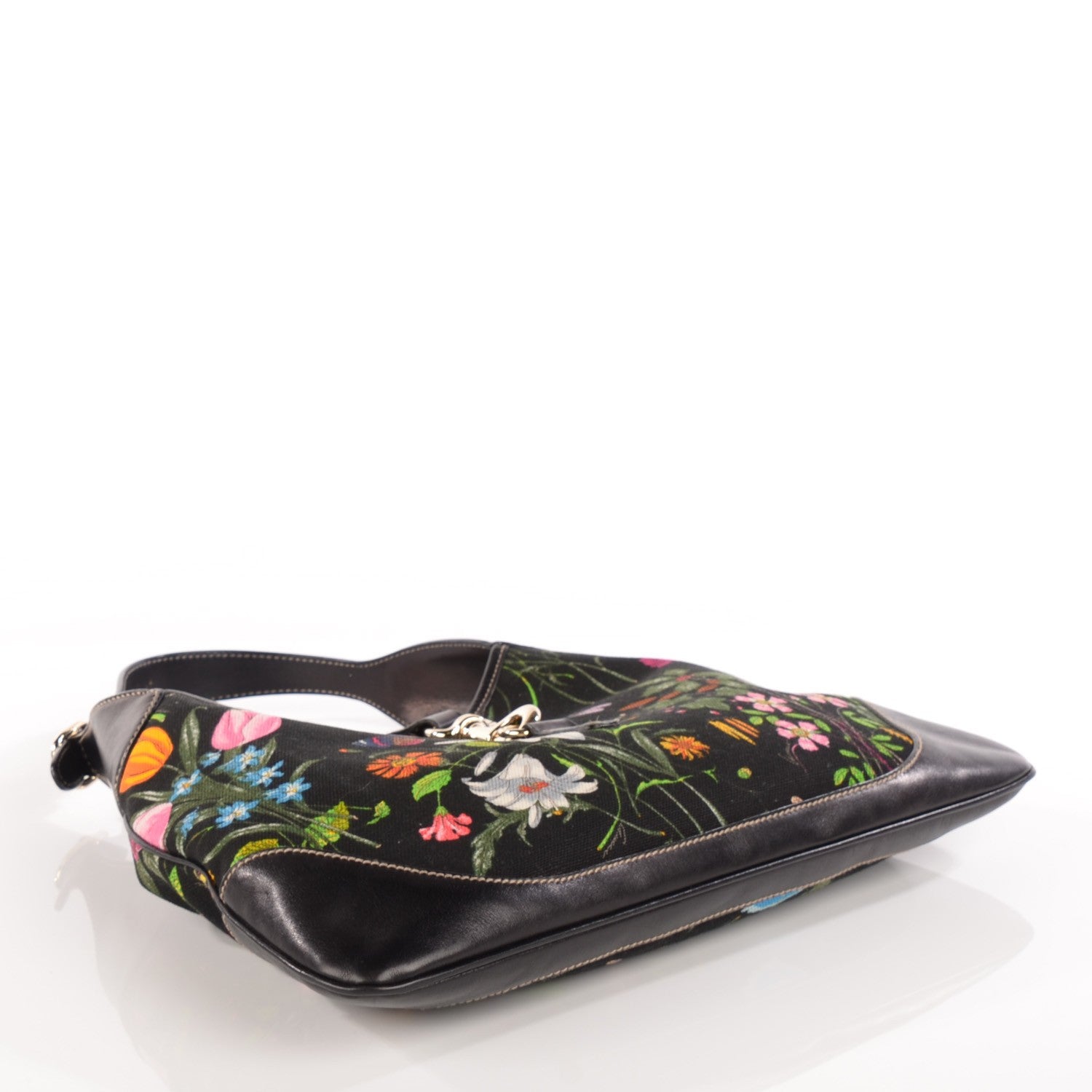 Gucci Canvas Floral Flora Jackie O Bouvier Hobo Dark Brown 4 of 7