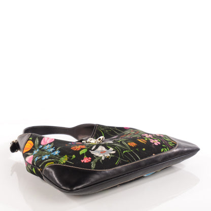 Gucci Canvas Floral Flora Jackie O Bouvier Hobo Dark Brown 4 of 7