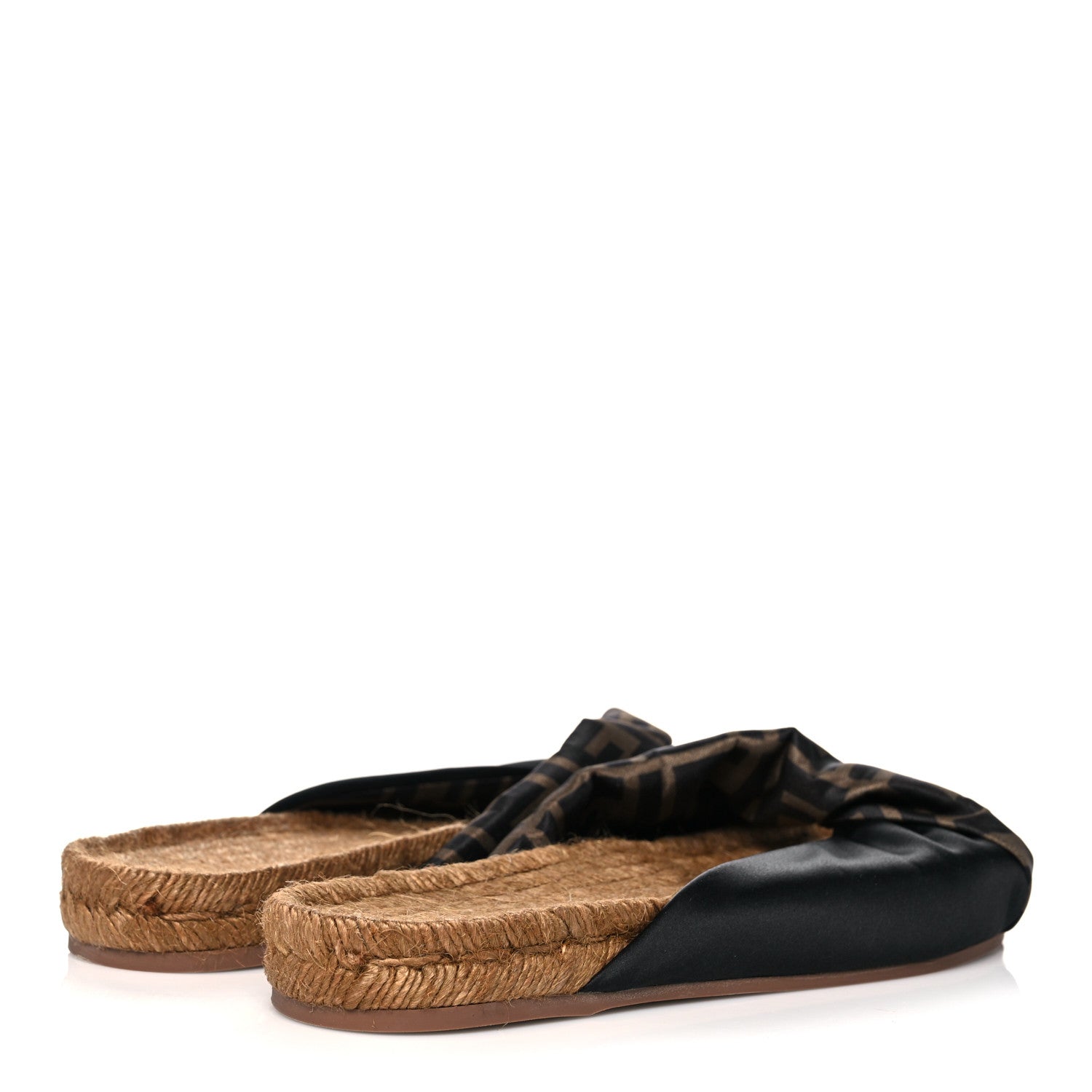 Fendi Satin FF Twist Espadrille Slide Sandal 37 Black Tobacco 4 of 7