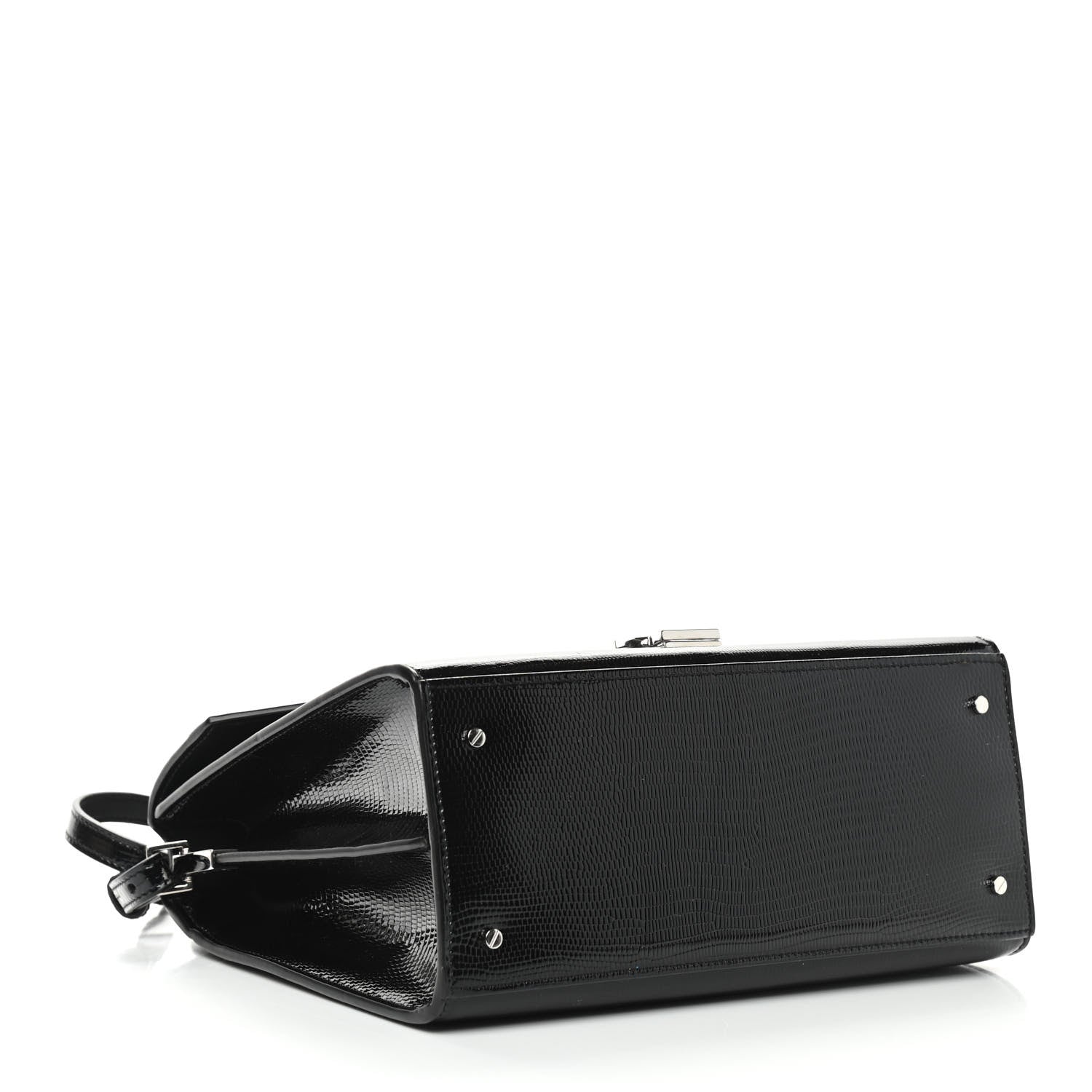 Saint Laurent Calfskin Lizard Embossed Medium Classic Monogram Cassandra Top Handle Black Rouge Legion 5 of 22