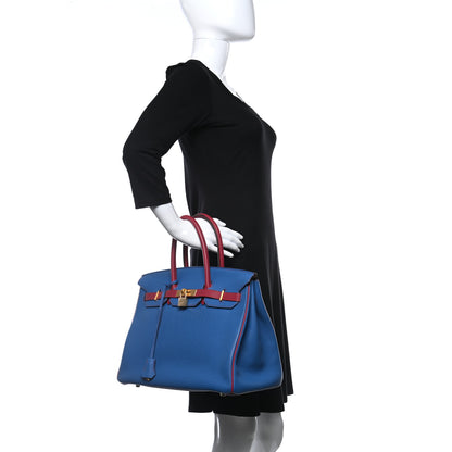 Hermes Togo Bi Color Horseshoe Birkin 35 Mykonos Rubis 2 of 15