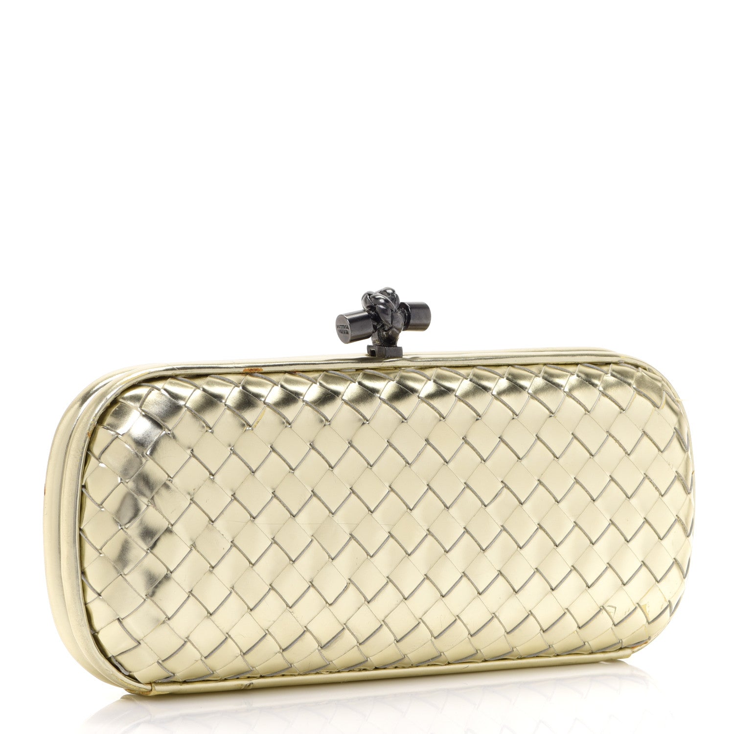 Bottega Veneta Metallic Napa Intrecciato Faille Knot Clutch Gold 3 of 12