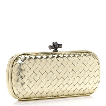 Bottega Veneta Metallic Napa Intrecciato Faille Knot Clutch Gold 3 of 12