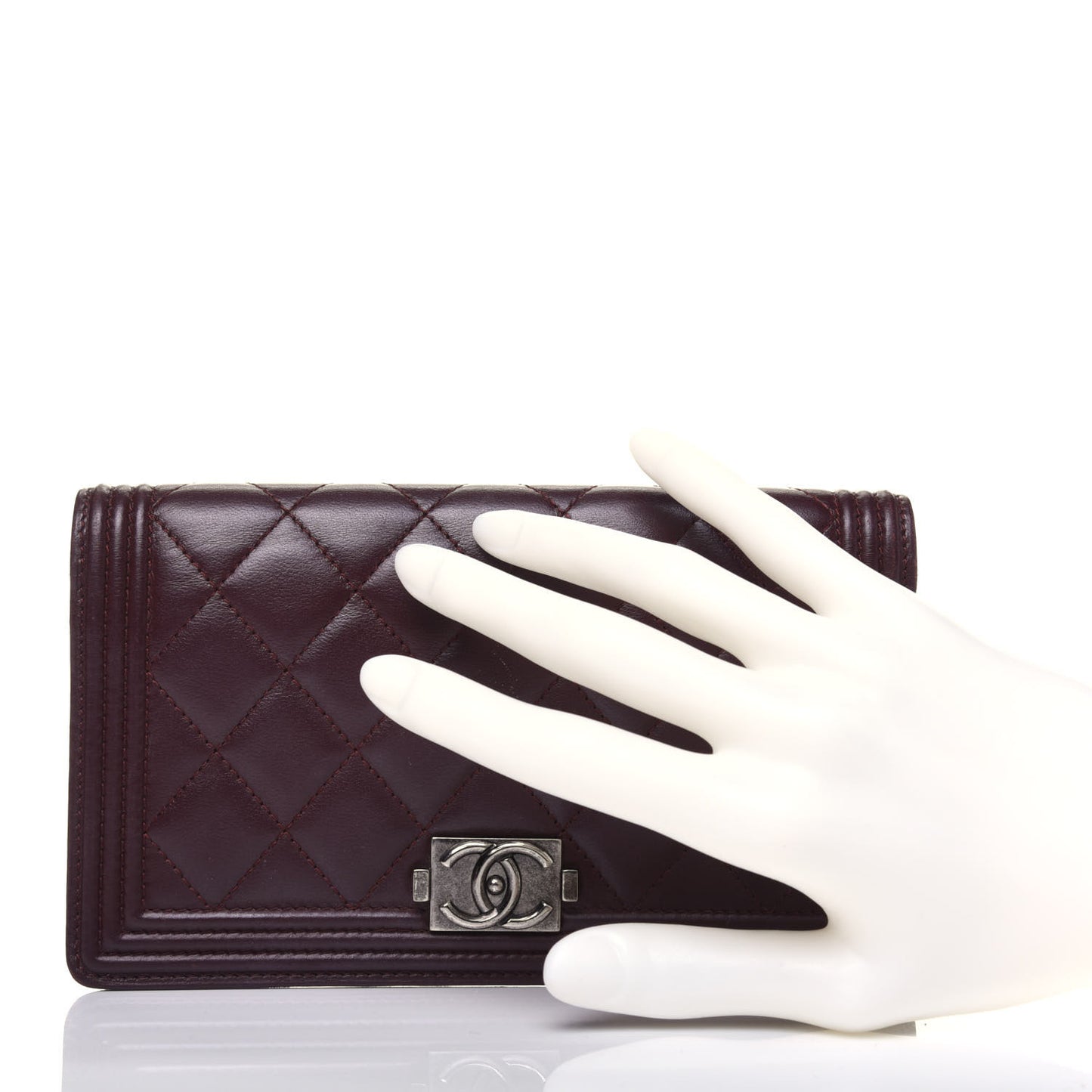 Lambskin Quilted Boy Yen Wallet Dark Red