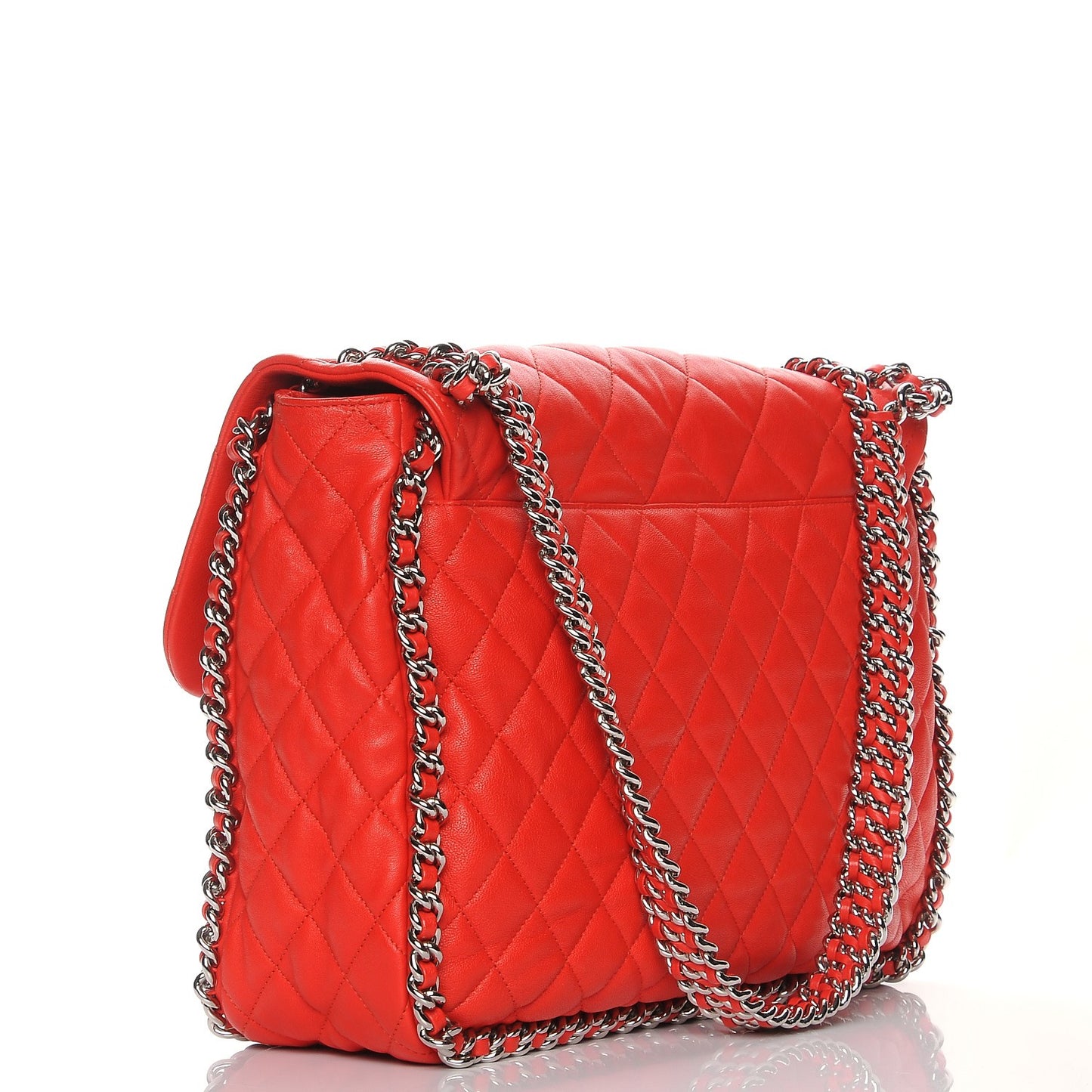 Washed Lambskin Quilted Maxi Chain Around Flap Red