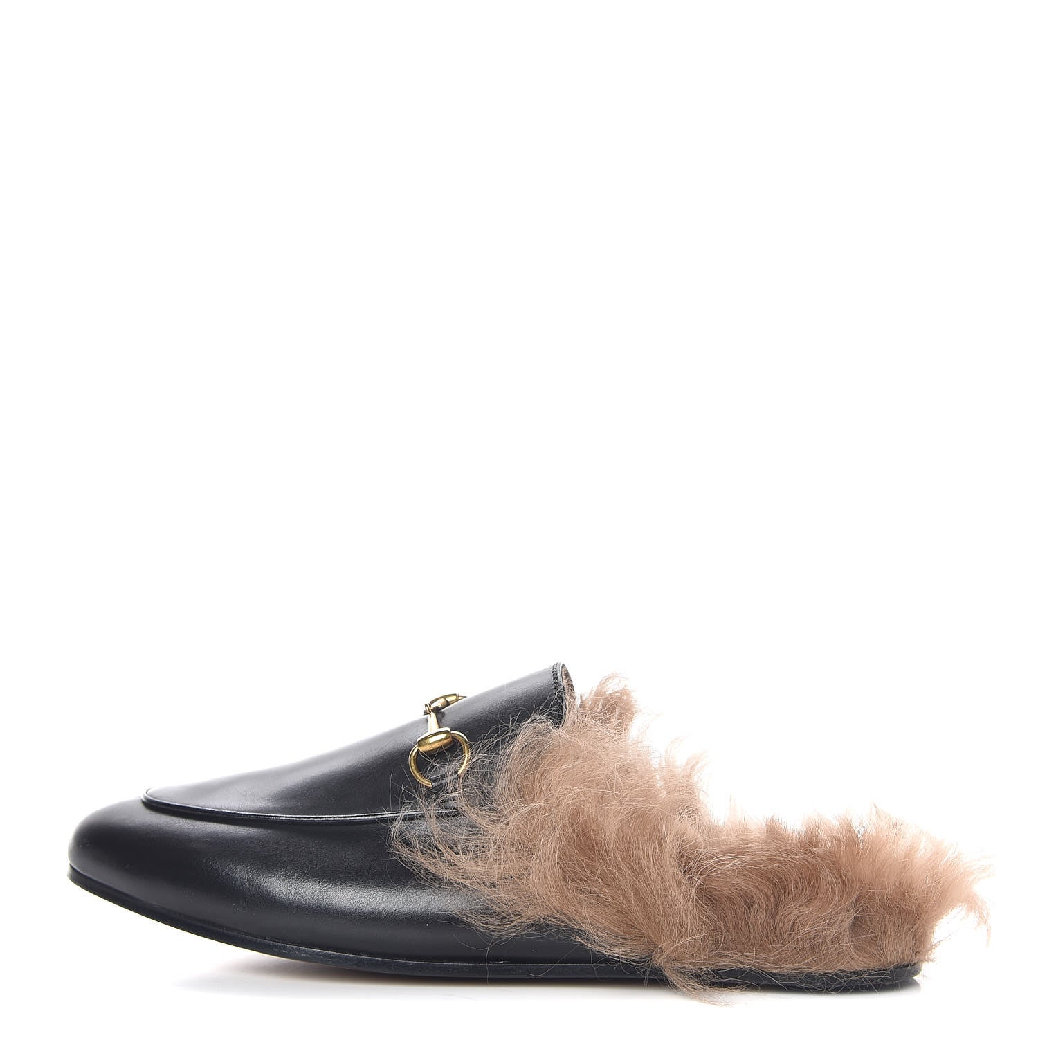 Gucci Calfskin Fur Womens Princetown Slippers 38.5 Black 1 of 7