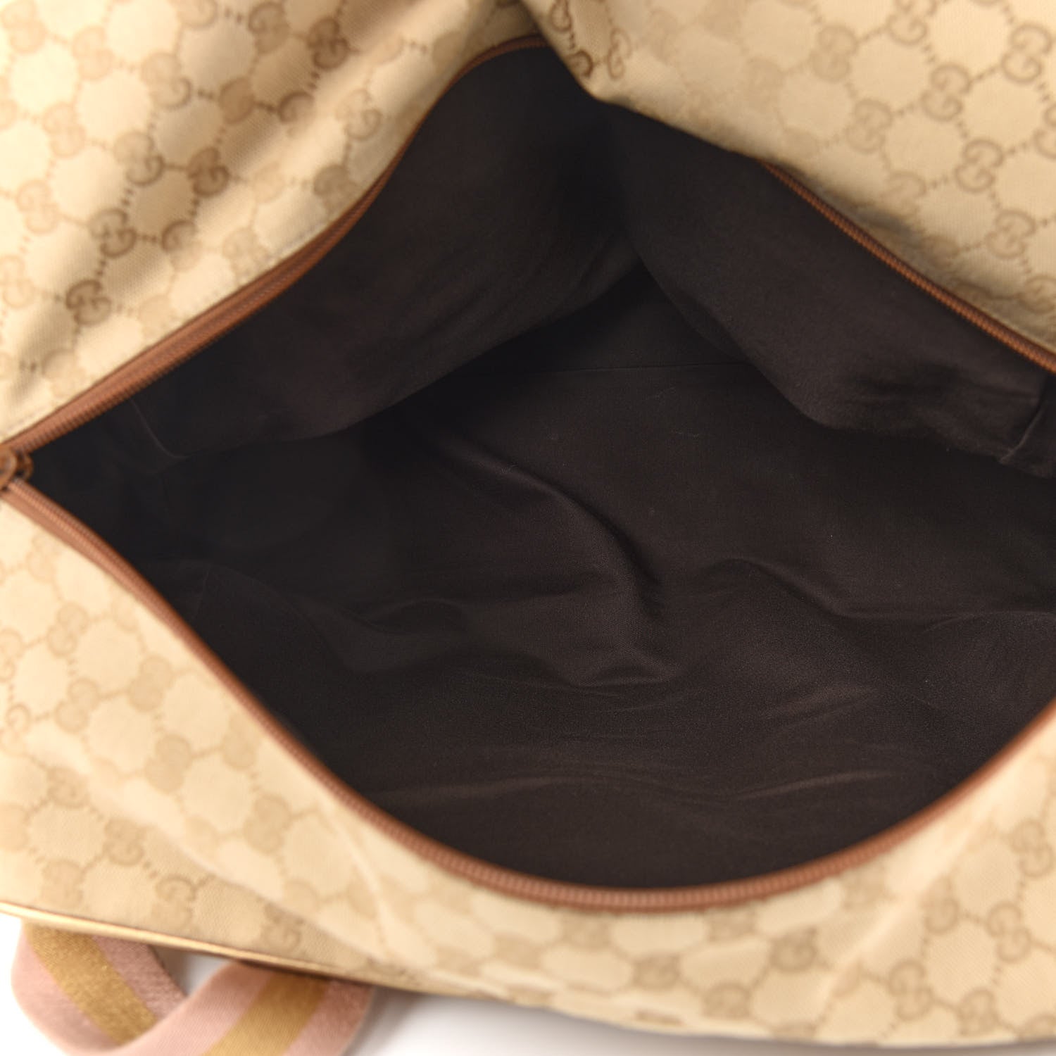 Gucci GG Monogram Web Medium Collapsible Carry On Duffle Beige Gold 5 of 10