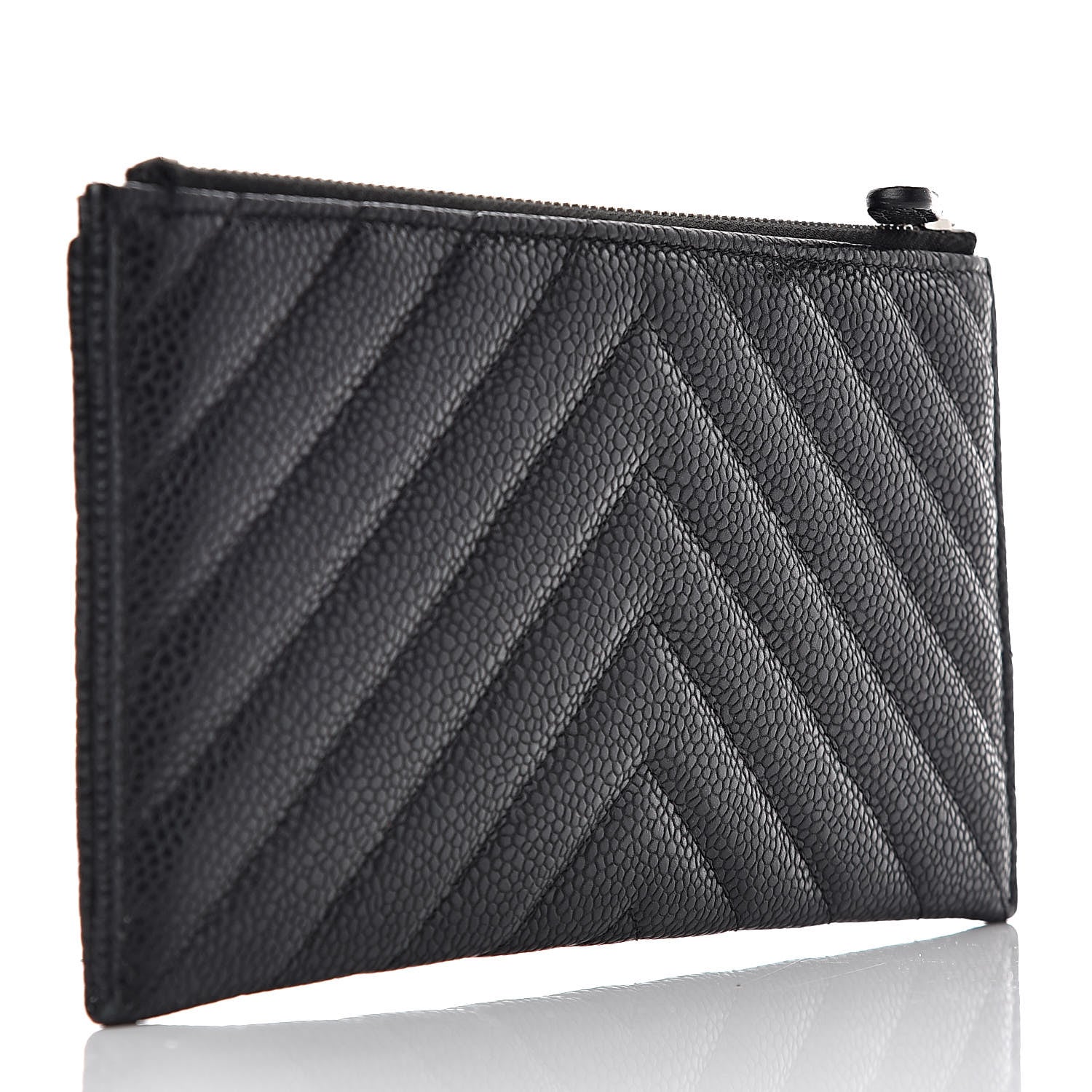 Chanel Caviar Chevron Quilted Zip Pouch Black 3 of 10