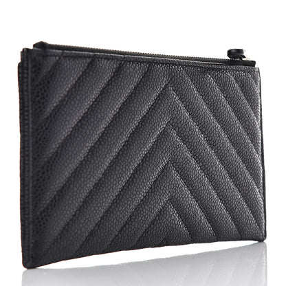 Chanel Caviar Chevron Quilted Zip Pouch Black 3 of 10