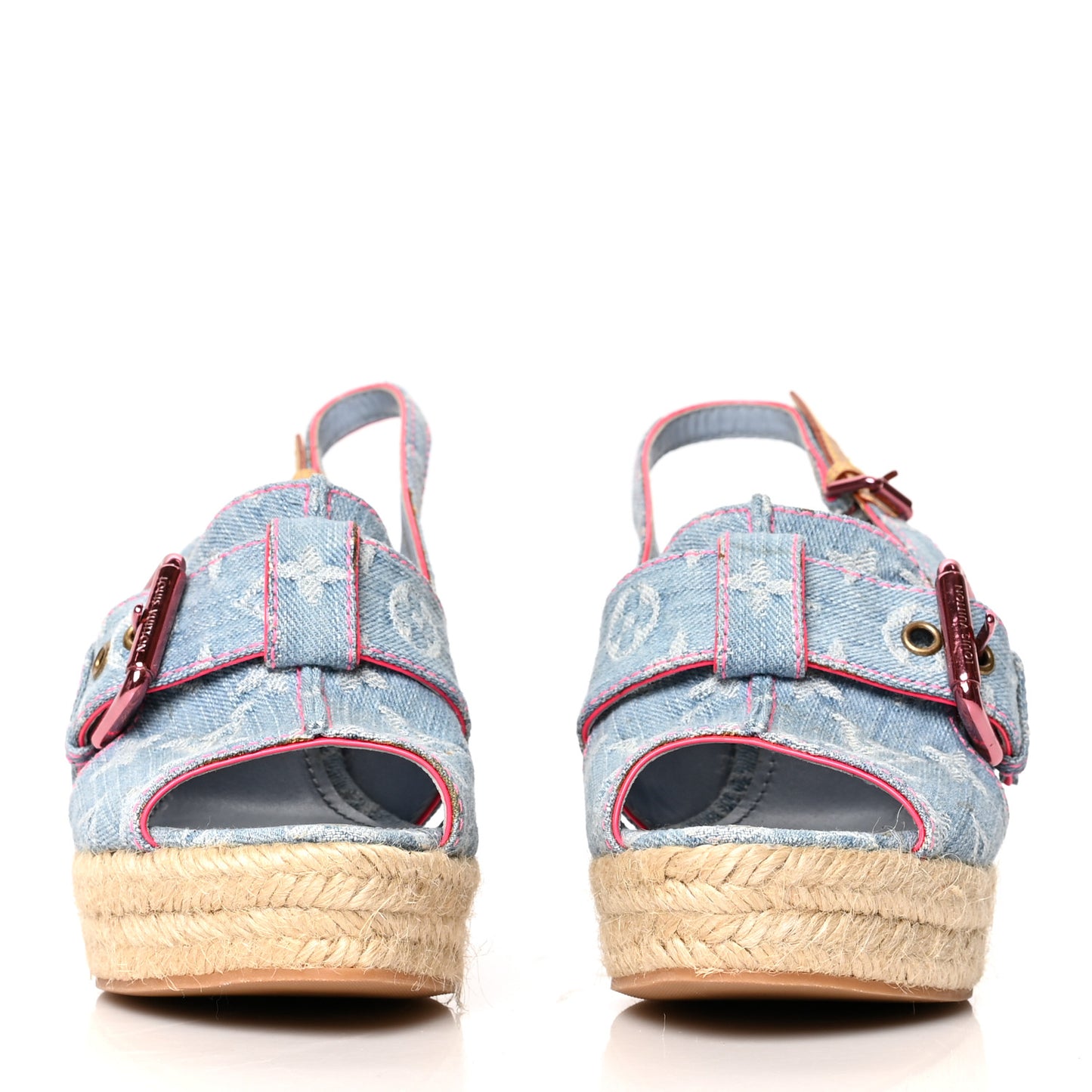 Denim Monogram Espadrille Wedge Sandals 39 Blue