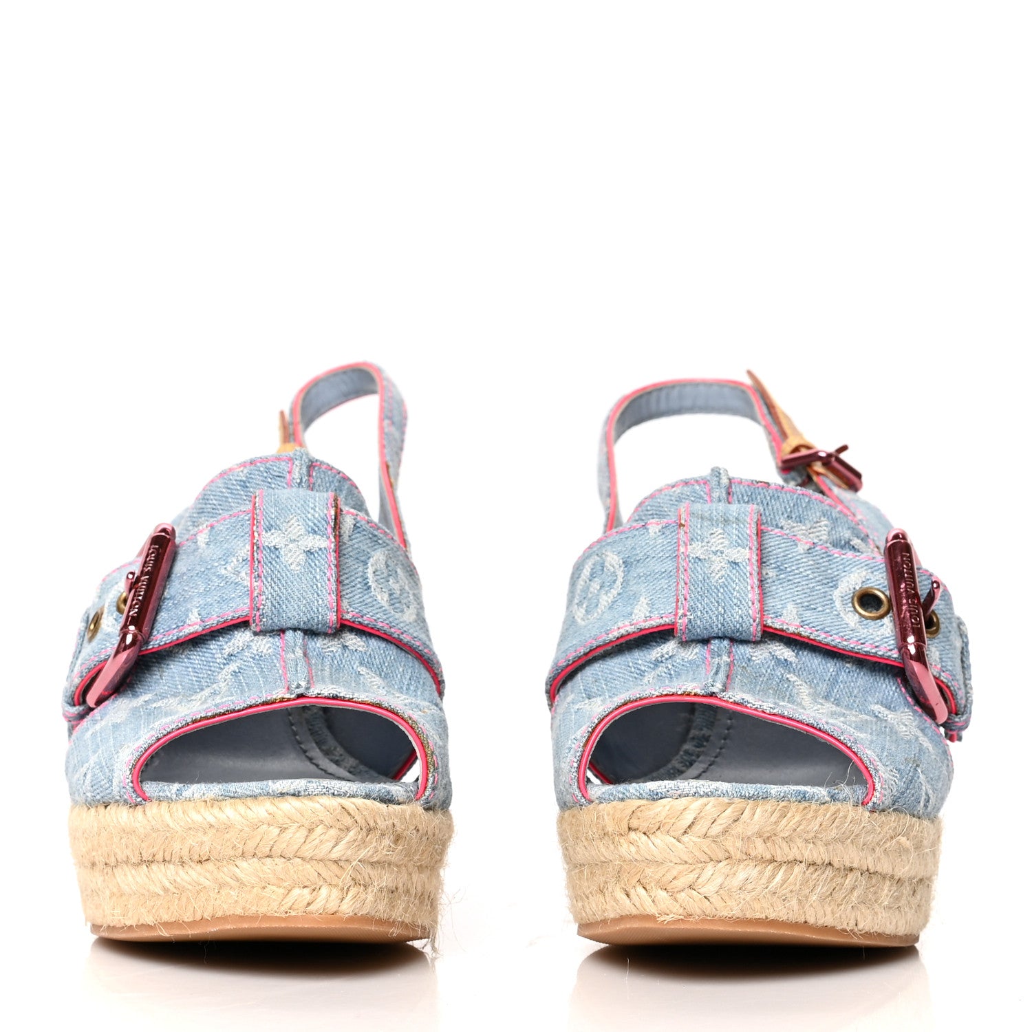 Louis Vuitton Denim Monogram Espadrille Wedge Sandals 39 Blue 2 of 11