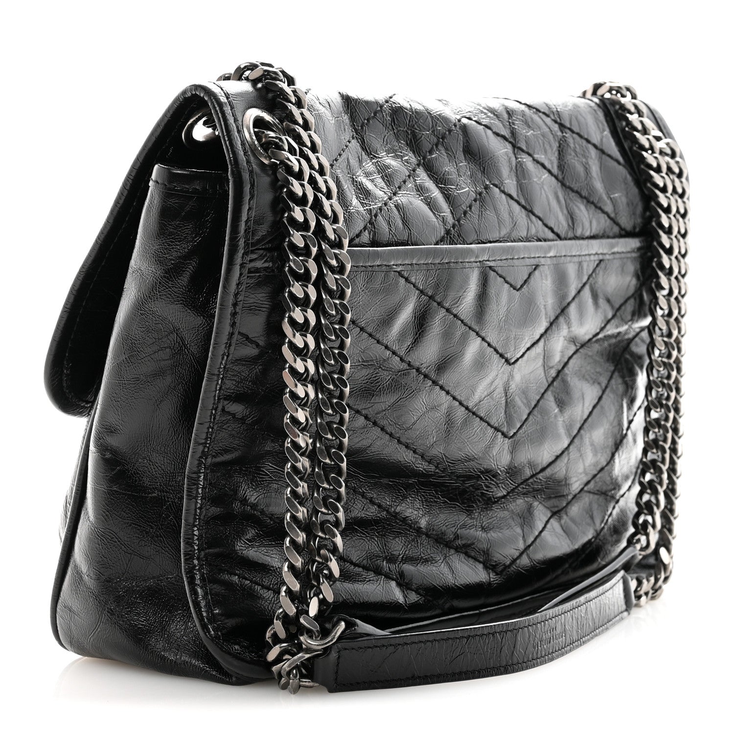 Saint Laurent Crinkled Calfskin Matelasse Monogram Medium Niki Chain Satchel Black 3 of 11