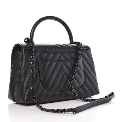 Chanel Caviar Chevron Quilted Small Coco Handle Flap So Black 4 of 9