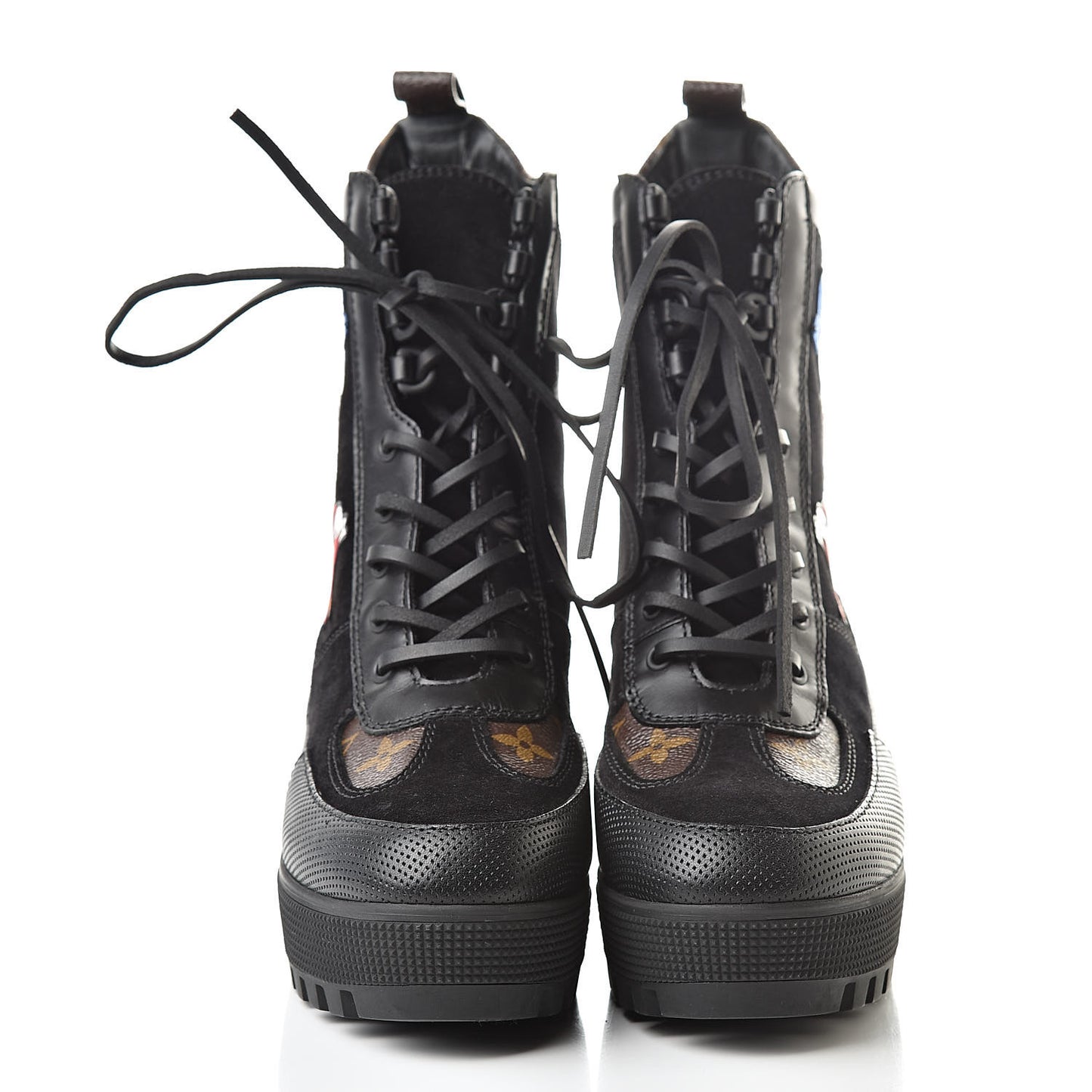 Suede Calfskin Monogram LV Black Heart Laureate Platform Desert Boots 37.5 Black